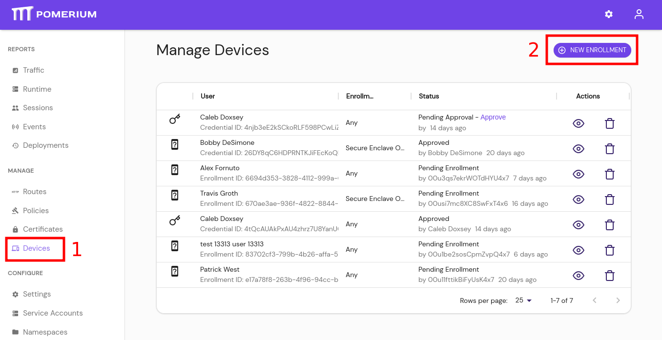 Visualization of the fist two steps in creating a device enrollment link