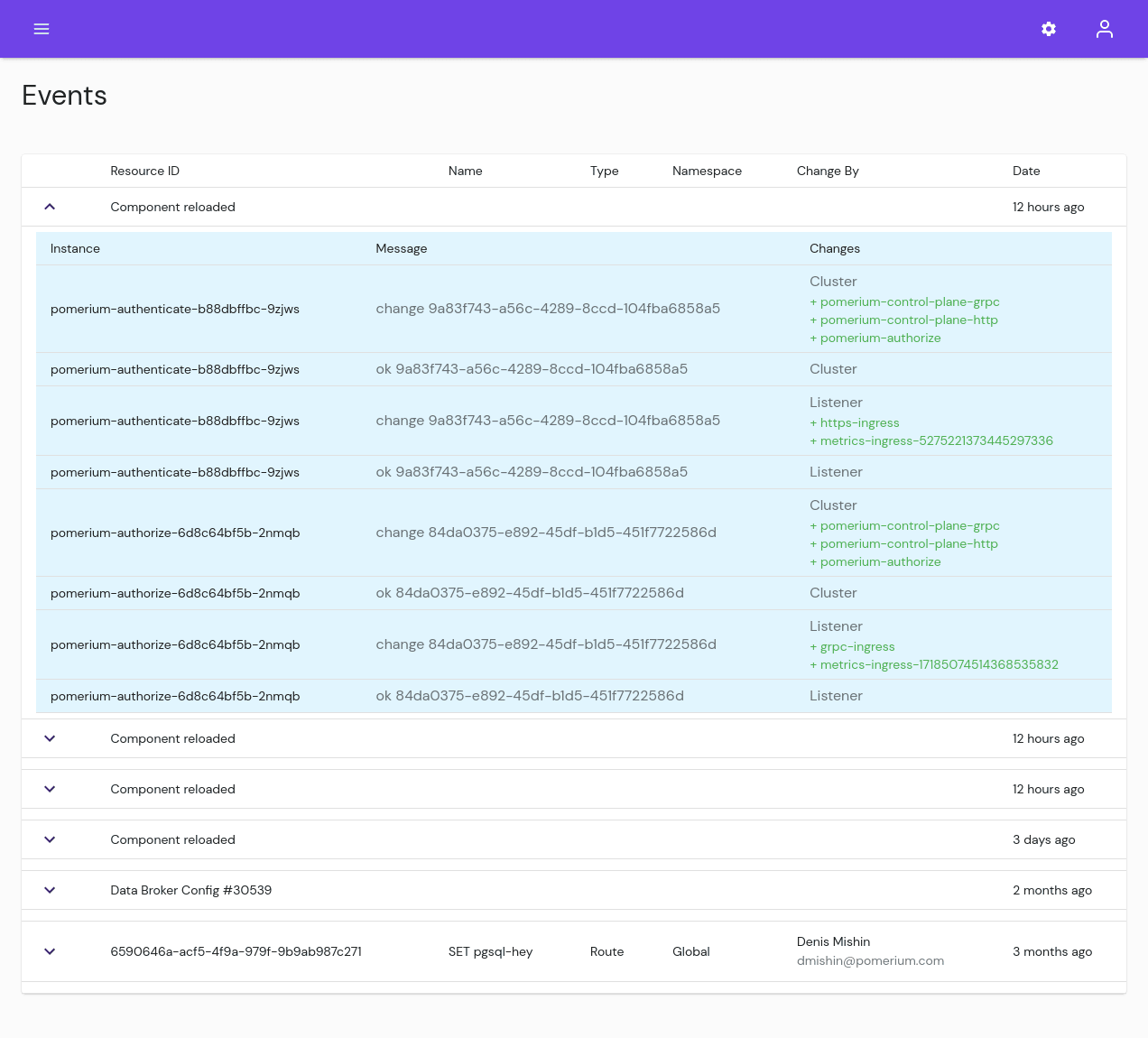 The Events page in Pomerium Enterprise